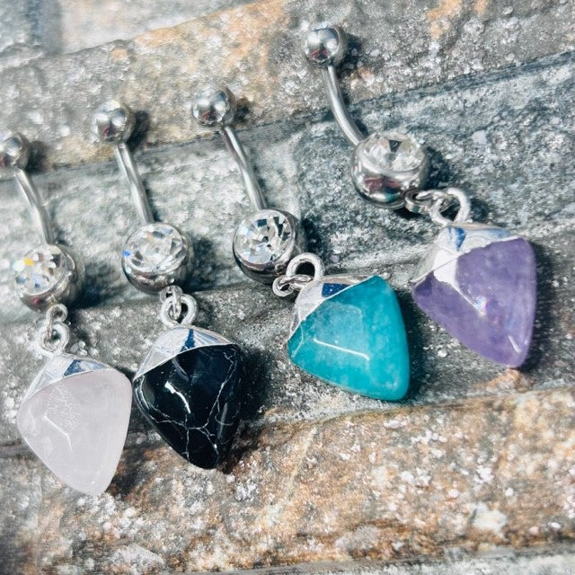 Get trendy with our new stone dangle belly bar!