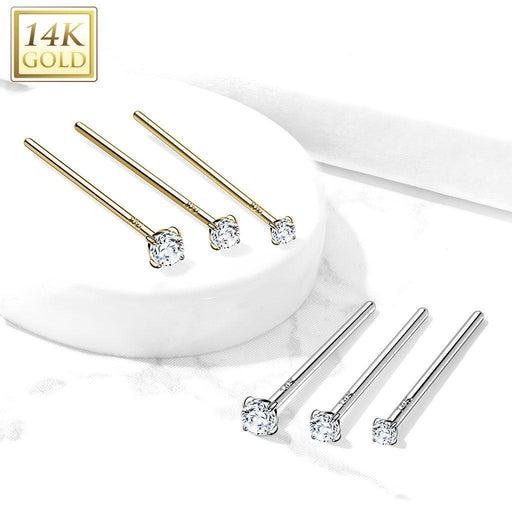 14k Gold Prong Fishtail Nose Bar 20G 18G