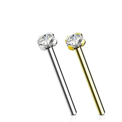 14k Gold Prong Fishtail Nose Bar 20G 18G