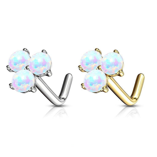 14kt Gold 3 Opal Nose L Bend 20G