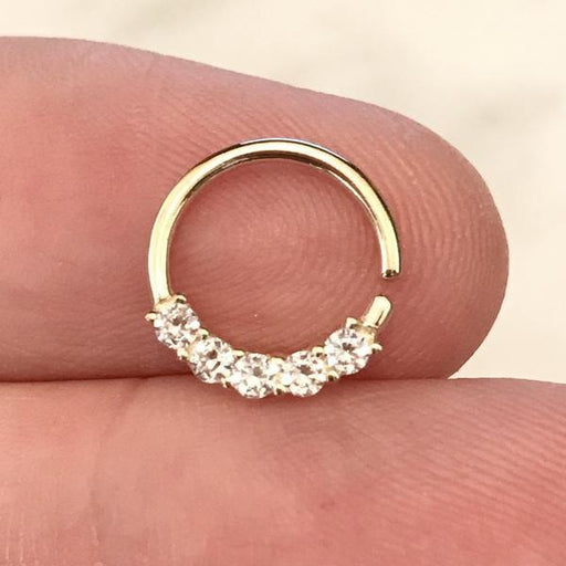 14kt Gold 5 Gem Twist Ring 16G 10mm