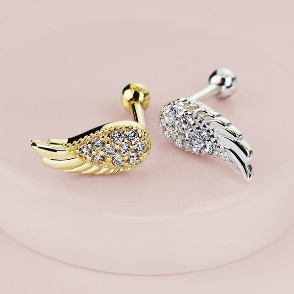 14kt Gold Angel Wing Cartilage Bar 16G 6mm