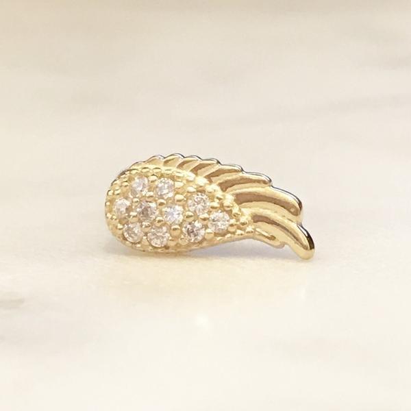 14kt Gold Angel Wing Cartilage Bar 16G 6mm