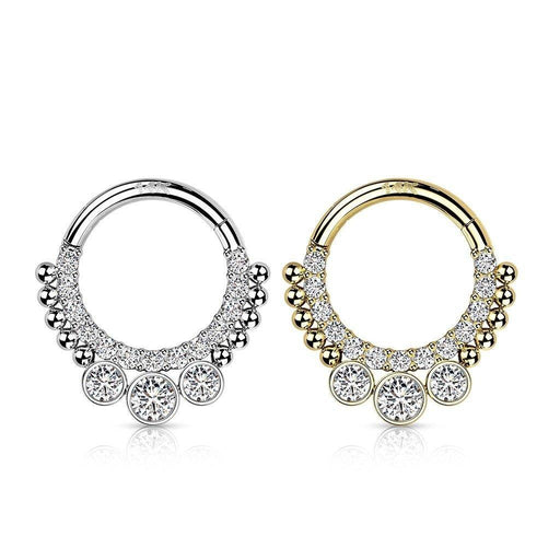 14kt Gold Beaded Gem Hinged Ring 16G