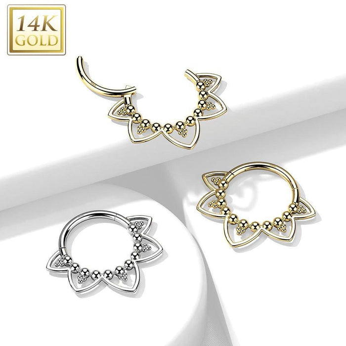 14kt Gold Beaded Hearts Hinged Ring 16G