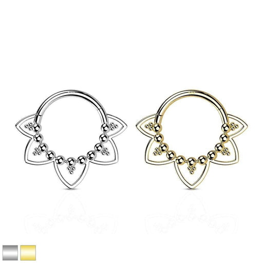 14kt Gold Beaded Hearts Hinged Ring 16G