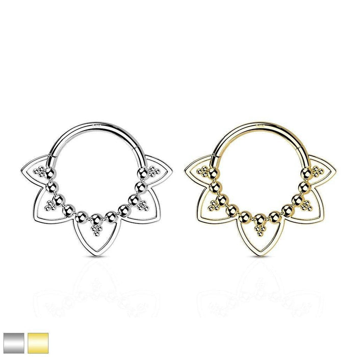 14kt Gold Beaded Hearts Hinged Ring 16G