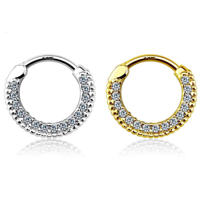 14kt Gold CZ Paved Septum Clicker 16G