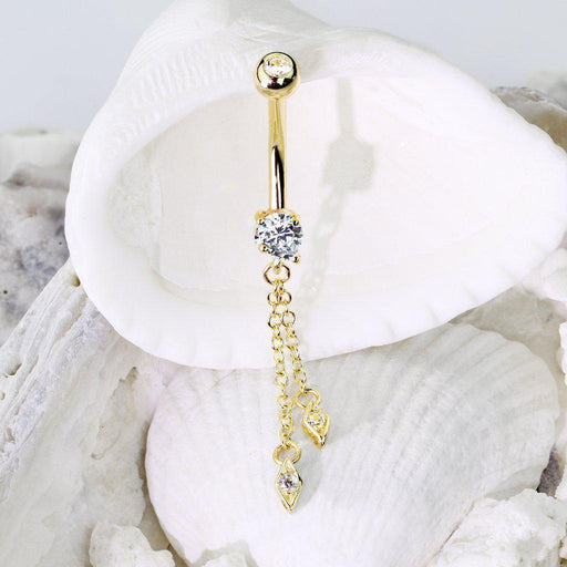 14kt Gold Chain Dangle Belly Bar 14G