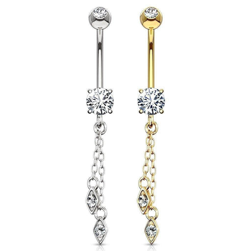 14kt Gold Chain Dangle Belly Bar 14G