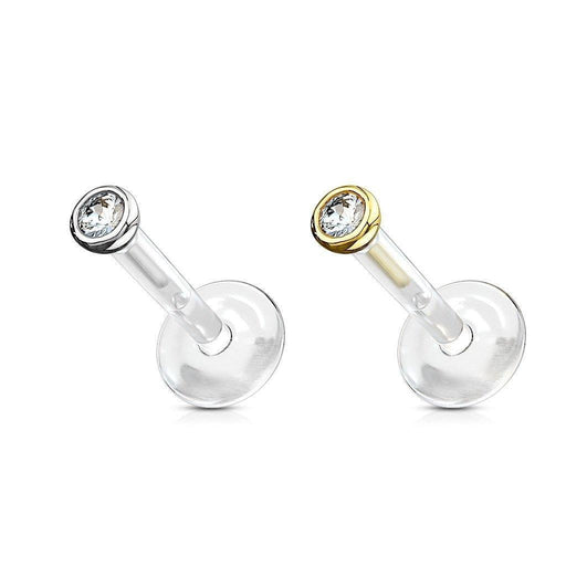 14kt Gold Clear Gem Bioflex Labret 16G