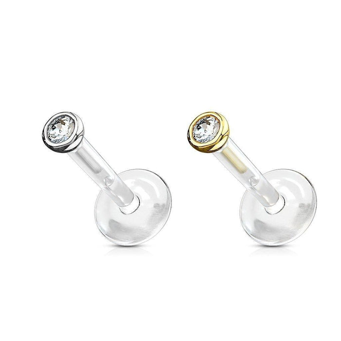 14kt Gold Clear Gem Bioflex Labret 16G