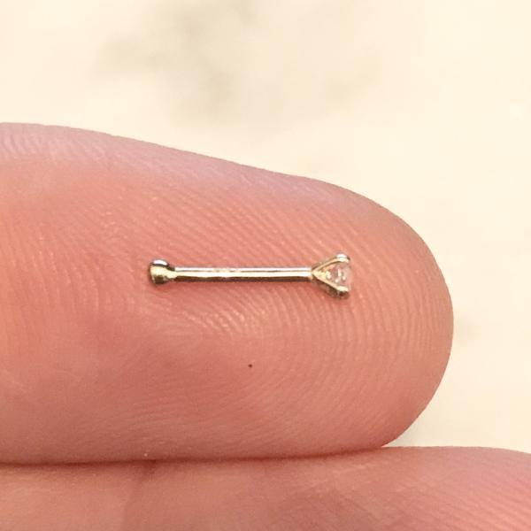 14kt Gold Clear Prong Gem Nose Bone 20G