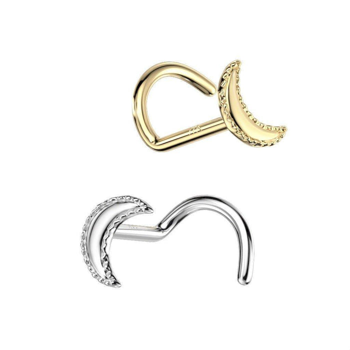14kt Gold Crescent Moon Nose Screw 20G