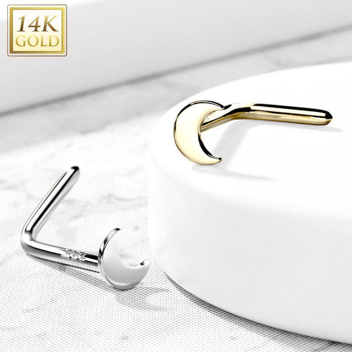 14kt Gold Crescent Nose L Bend 20G