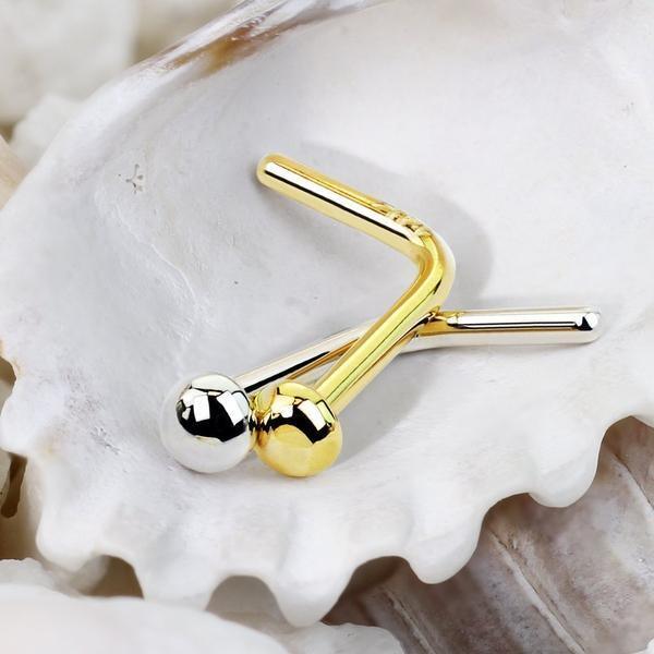 14kt Gold Dome Nose L Bend 20G