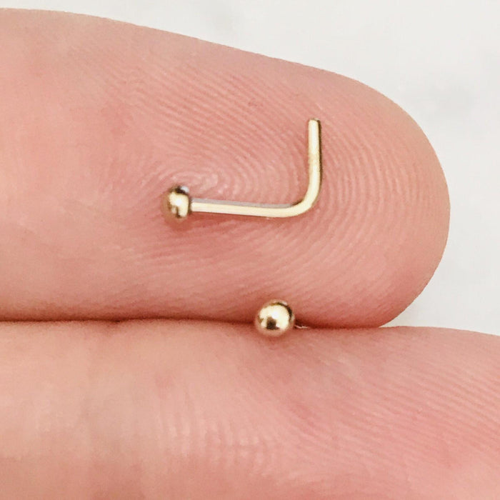 14kt Gold Dome Nose L Bend 20G