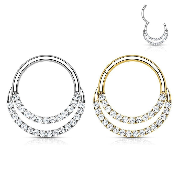 14kt Gold Double Paved Hinged Ring 16G