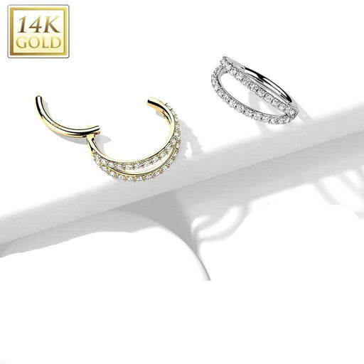 14kt Gold Double Side Paved Hinged Ring 16G