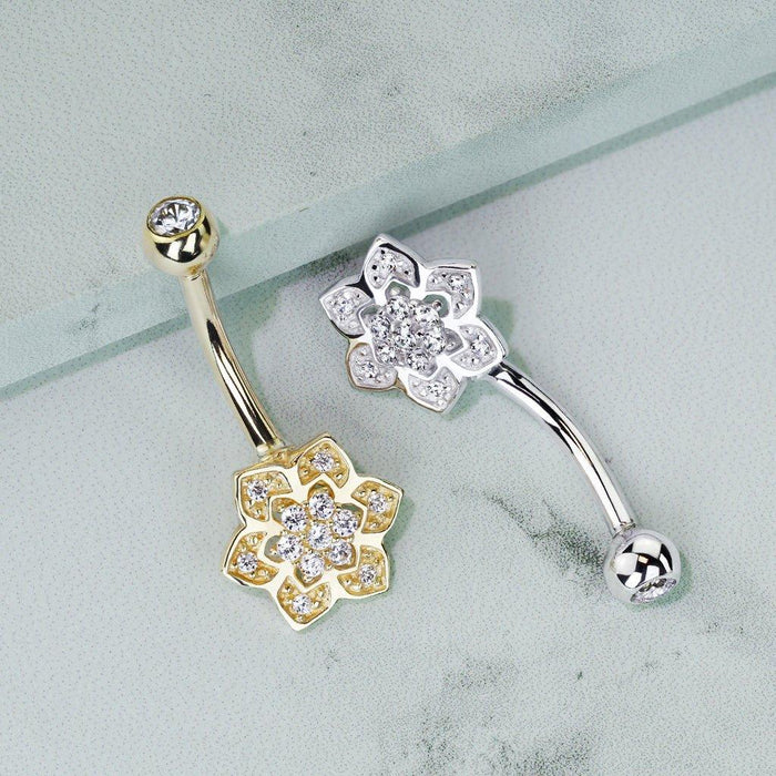 14kt Gold Flower Belly Bar 14G