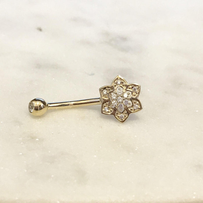 14kt Gold Flower Belly Bar 14G