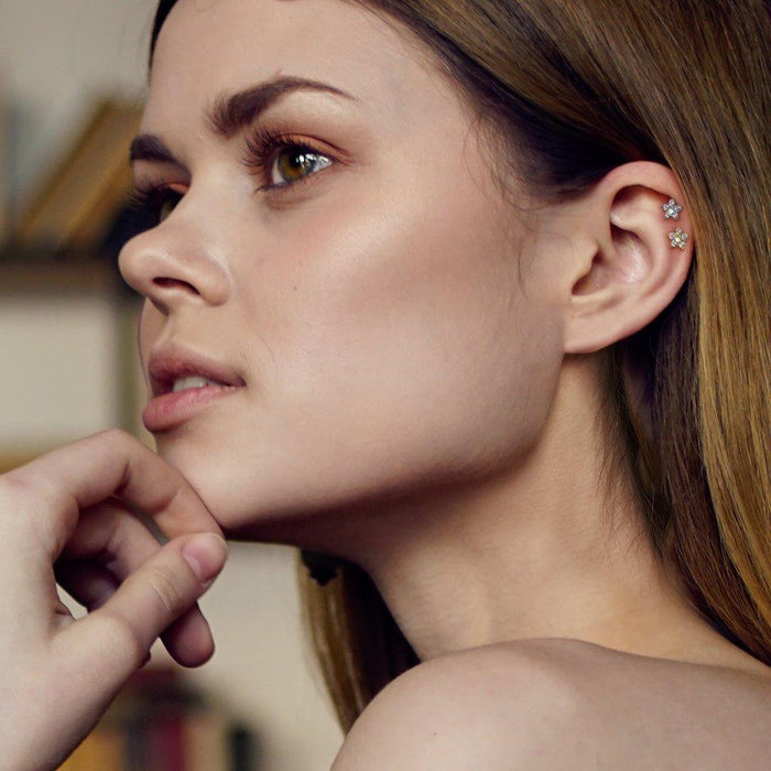 14kt Gold Flower Cartilage Bar 16G 6mm