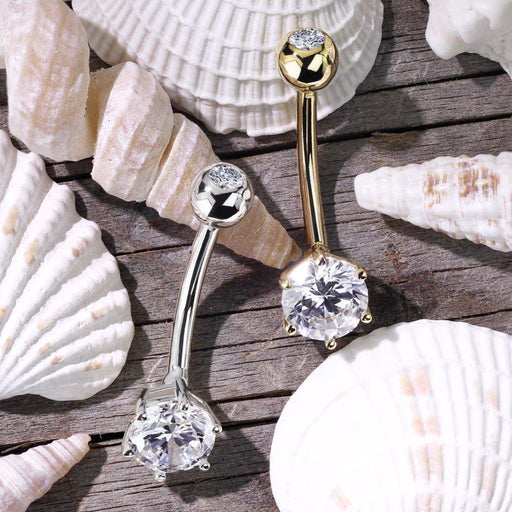14kt Gold Gem Belly Bar 14G