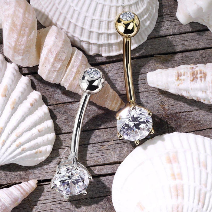 14kt Gold Gem Belly Bar 14G