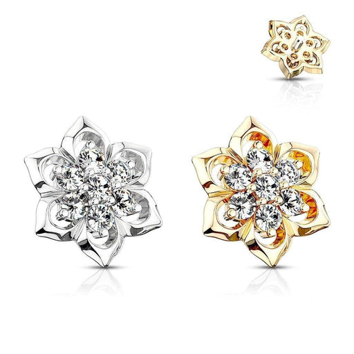 14kt Gold Gem Flower Dermal Top 14G