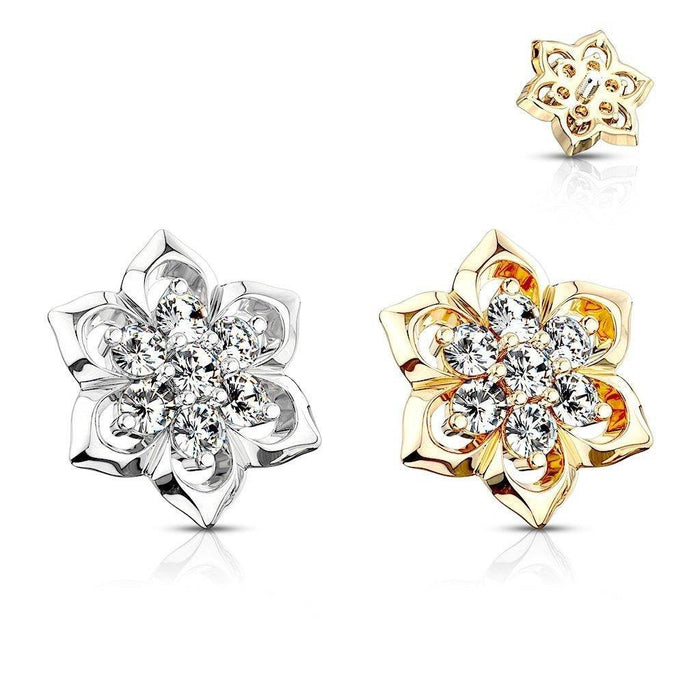 14kt Gold Gem Flower Dermal Top 14G
