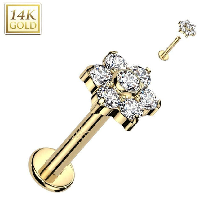14kt Gold Gem Flower Labret