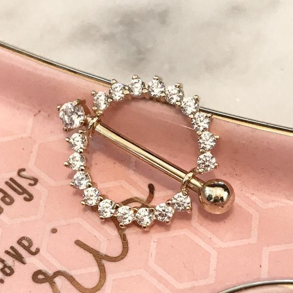 14kt Gold Gem Nipple Shield 14G