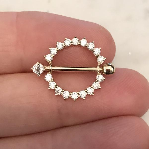 14kt Gold Gem Nipple Shield 14G