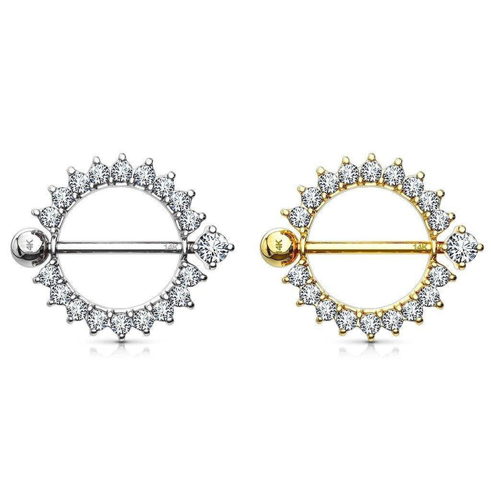 14kt Gold Gem Nipple Shield 14G