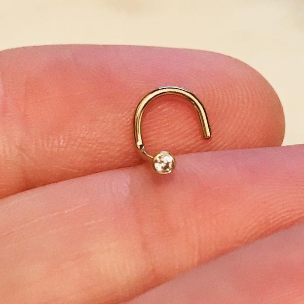 14kt Gold Gem Nose Screw 20G 18G