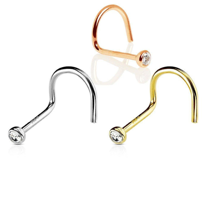 14kt Gold Gem Nose Screw 20G 18G