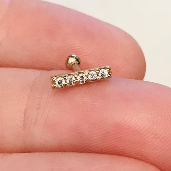 14kt Gold Gem Row Cartilage Bar 16G 6mm