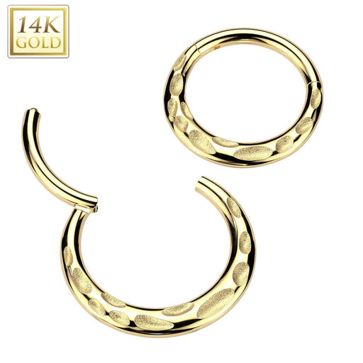 14kt Gold Hammered Hinged Ring 16G