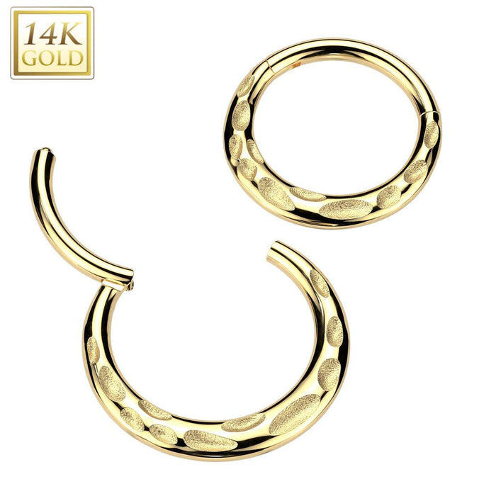 14kt Gold Hammered Hinged Ring 16G