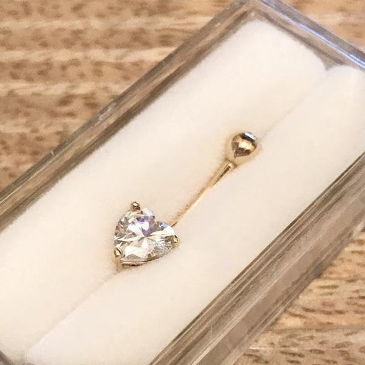 14kt Gold Heart Gem Belly Bar 14G