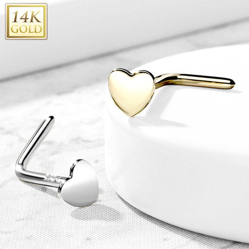 14kt Gold Heart Nose L Bend 20G