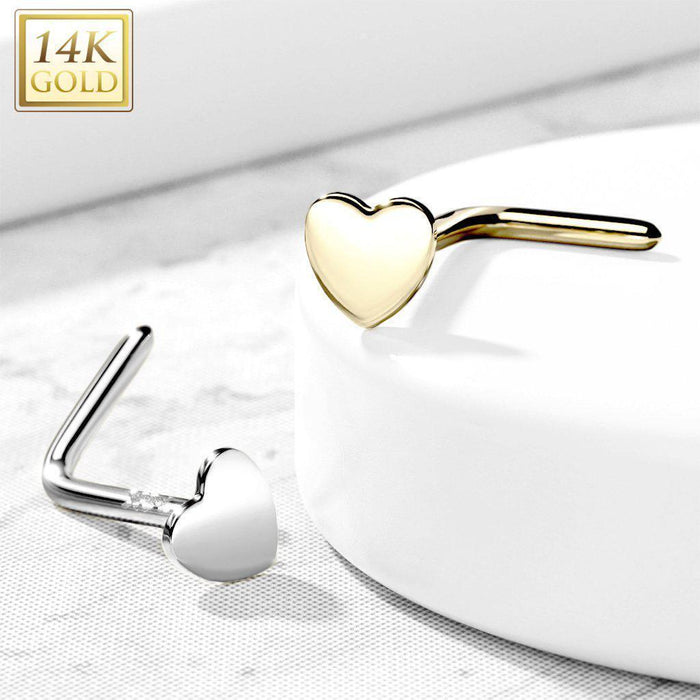 14kt Gold Heart Nose L Bend 20G
