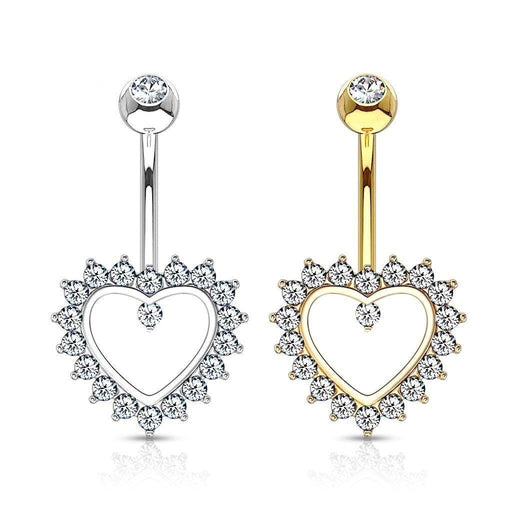 14kt Gold Hollow Gem Heart Belly Bar 14G