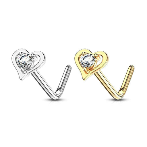 14kt Gold Hollow Heart Nose L Bend 20G