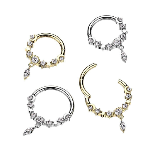 14kt Gold Moon and Star Hinged Ring 16G