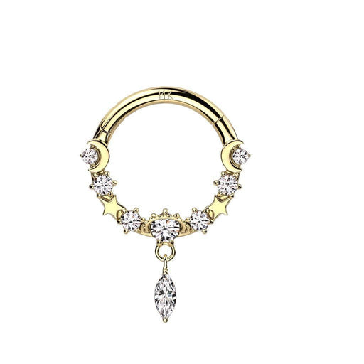 14kt Gold Moon and Star Hinged Ring 16G