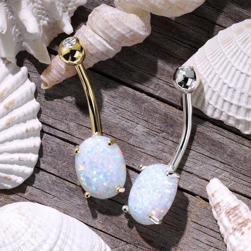 14kt Gold Opal Belly Bar 14G