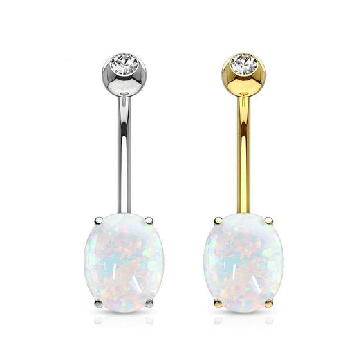14kt Gold Opal Belly Bar 14G