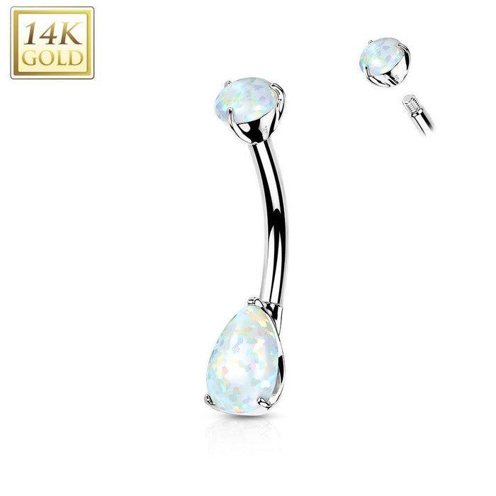 14kt Gold Opal Drop Belly Bar 14G
