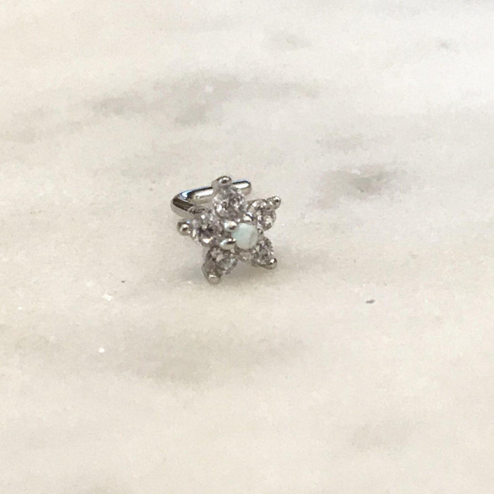 14kt Gold Opal Gem Flower Nose L Bend 20G